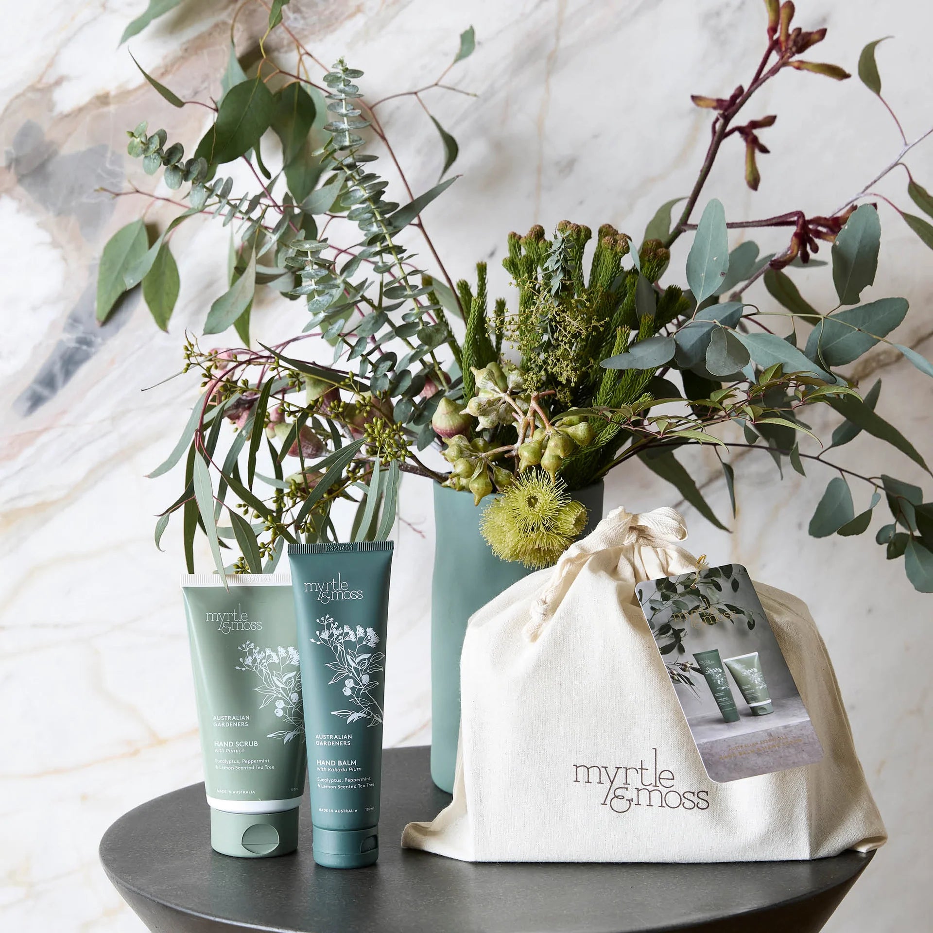 Australian Essentials Gift Pack with Hand Scrub & Hand Balm, infused with Eucalyptus, Peppermint & Lemon Tea Tree. Same-day delivery Melbourne.
