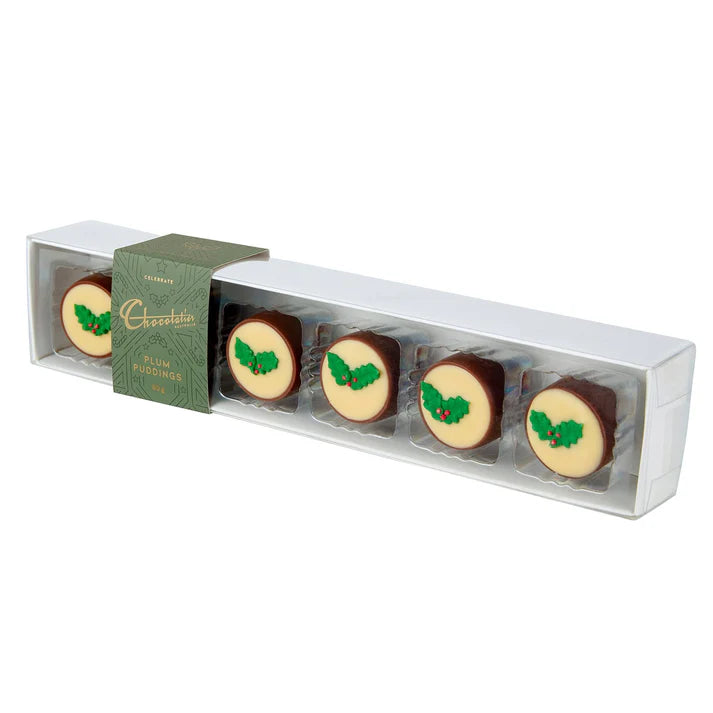 Chocilo 6 Pack Milk Chocolate Plum Puddings – handmade in Ivanhoe, Melbourne. The perfect festive treat from French Blue Flowers. Same-day delivery.