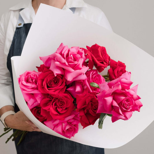 Seduction - Red Rose OR Red &amp; Hot Pink Rose bouquet