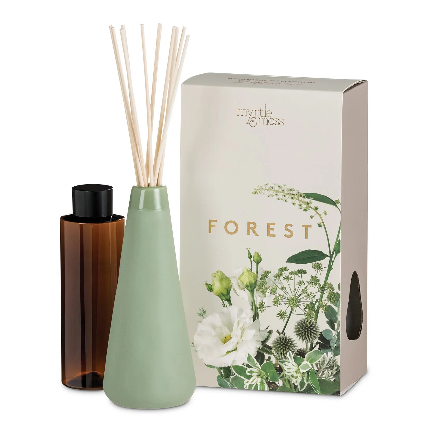 Myrtle & Moss Forest Diffuser with Rosemary, Eucalyptus, Pine & Lemon. Reusable ceramic vase. Same-day delivery Melbourne.