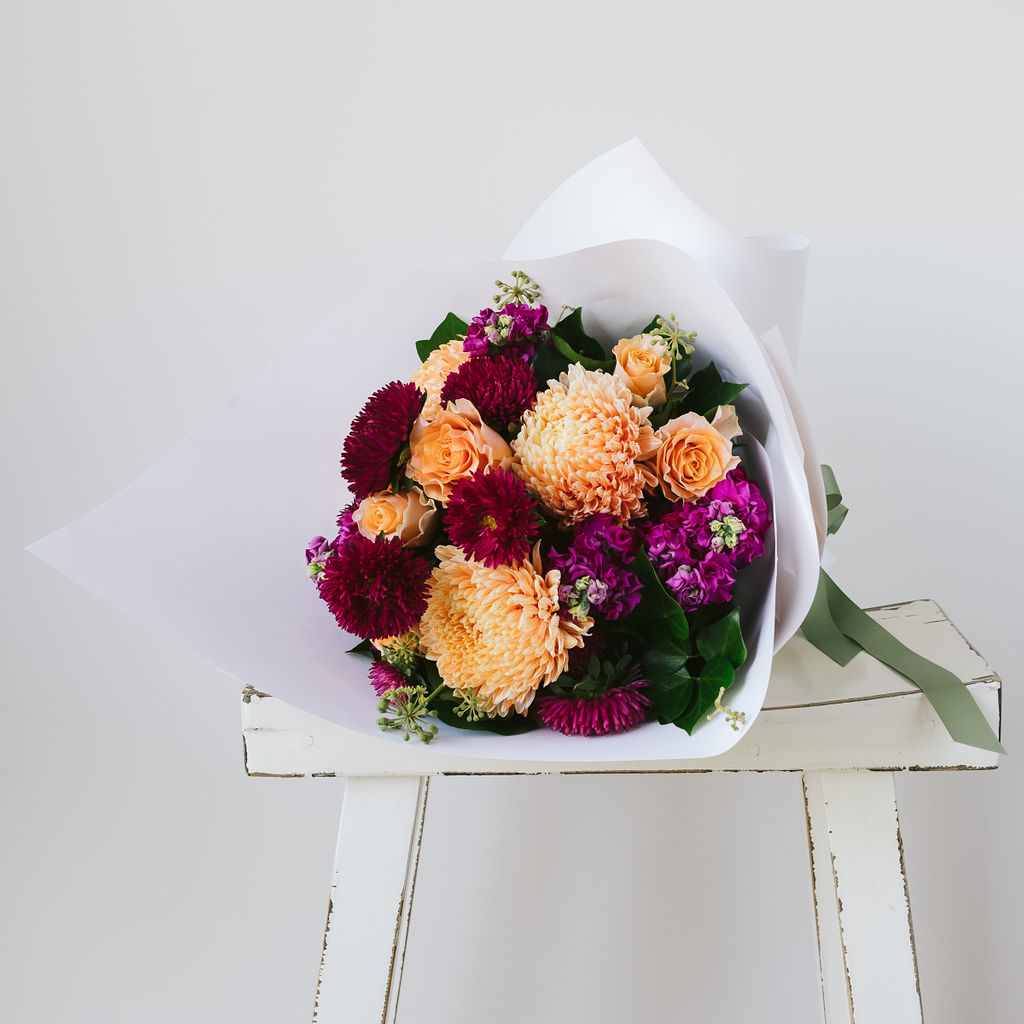 Hand-picked market flowers in bright mixed bouquet